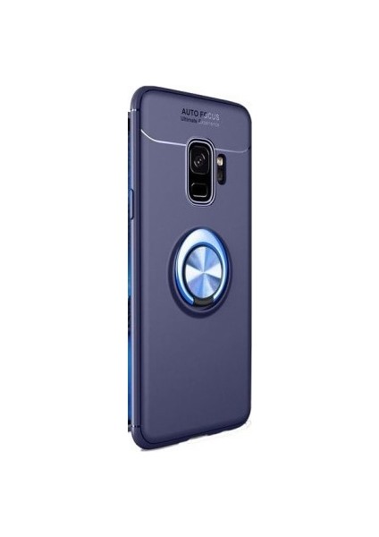 Samsung Galaxy A6 Plus 2018 Kılıf Ultra Korumalı Yüzüklü Manyetik Ravel Silikon Lacivert + Tam Kaplayan 6D Nano Ekran Koruyucu