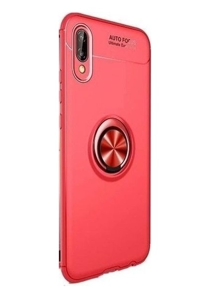 Samsung Galaxy M10 Kılıf Ultra Korumalı Yüzüklü Manyetik Ravel Silikon Kırmızı + Tam Kaplayan 6D Nano Ekran Koruyucu