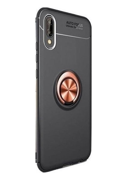 Samsung Galaxy M10 Kılıf Ultra Korumalı Yüzüklü Manyetik Ravel Silikon Siyah - Rose + Tam Kaplayan 6D Nano Ekran Koruyucu