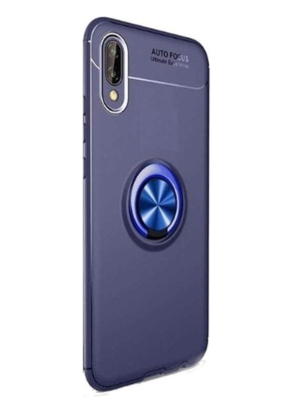 Samsung Galaxy M10 Kılıf Ultra Korumalı Yüzüklü Manyetik Ravel Silikon Lacivert + Tam Kaplayan 6D Nano Ekran Koruyucu