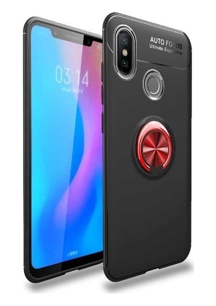 Samsung Galaxy M20 Kılıf Ultra Korumalı Yüzüklü Manyetik Ravel Silikon Siyah - Kırmızı + Tam Kaplayan 6D Nano Ekran Koruyucu