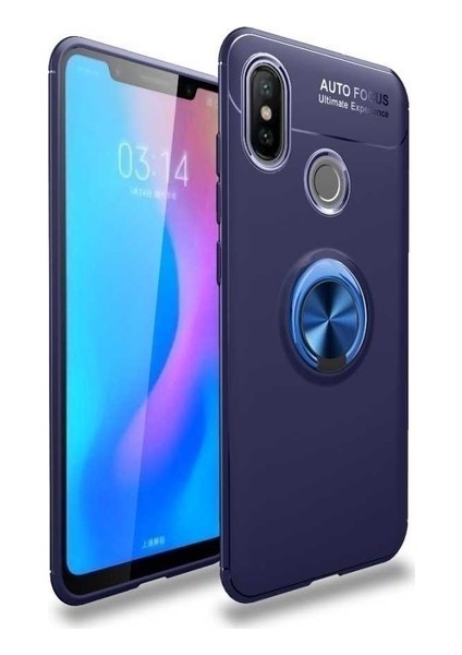 Tekno Grup Samsung Galaxy M20 Kılıf Ultra Korumalı Yüzüklü Manyetik Ravel Silikon Lacivert + Tam Kaplayan 6D Nano Ekran Koruyucu