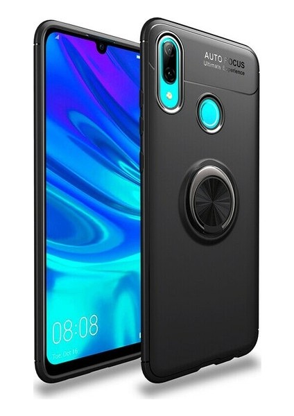 Samsung Galaxy A10S Kılıf Ultra Korumalı Yüzüklü Manyetik Ravel Silikon Siyah + Tam Kaplayan 6D Nano Ekran Koruyucu