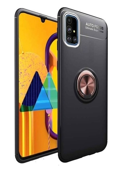 Samsung Galaxy A71 Kılıf Ultra Korumalı Yüzüklü Manyetik Ravel Silikon Siyah - Rose + Tam Kaplayan 6D Nano Ekran Koruyucu