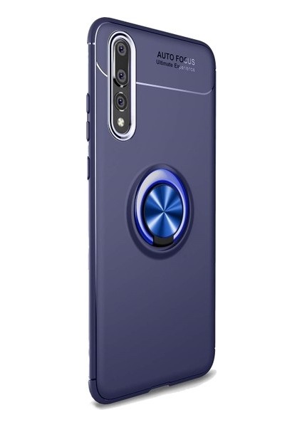 Huawei P20 Pro Kılıf Ultra Korumalı Yüzüklü Manyetik Ravel Silikon Lacivert + Tam Kaplayan 6D Nano Ekran Koruyucu