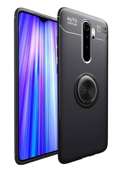 Xiaomi Redmi Note 8 Pro Kılıf Ultra Korumalı Yüzüklü Manyetik Ravel Silikon Siyah + Tam Kaplayan 6D Nano Ekran Koruyucu