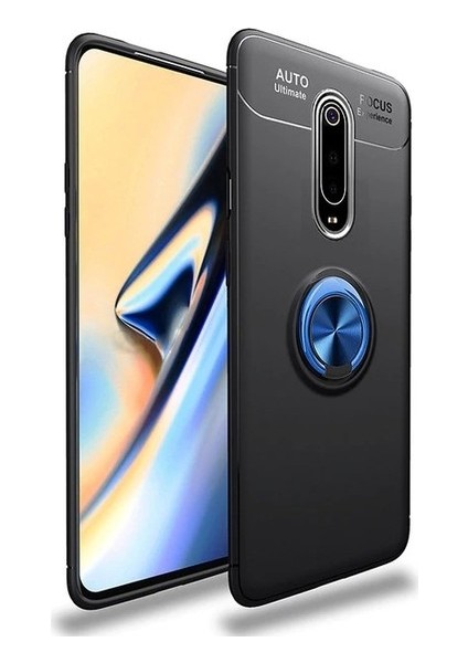 Xiaomi Redmi 8 Kılıf Ultra Korumalı Yüzüklü Manyetik Ravel Silikon Siyah - Mavi + Tam Kaplayan 6D Nano Ekran Koruyucu