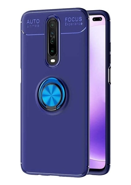 Xiaomi Redmi K30 Kılıf Ultra Korumalı Yüzüklü Manyetik Ravel Silikon Lacivert + Tam Kaplayan 6D Nano Ekran Koruyucu