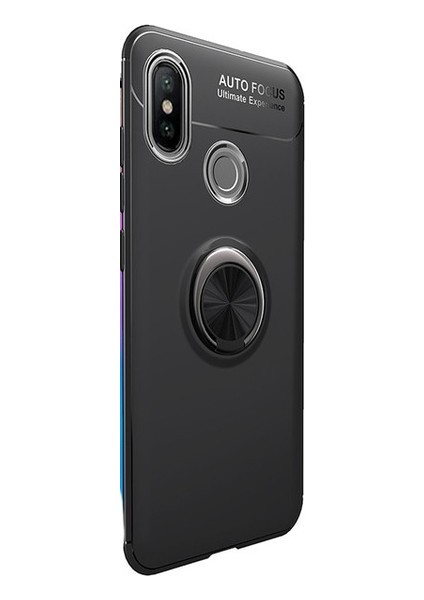 Xiaomi Mi 8SE Kılıf Ultra Korumalı Yüzüklü Manyetik Ravel Silikon Siyah + Tam Kaplayan 6D Nano Ekran Koruyucu