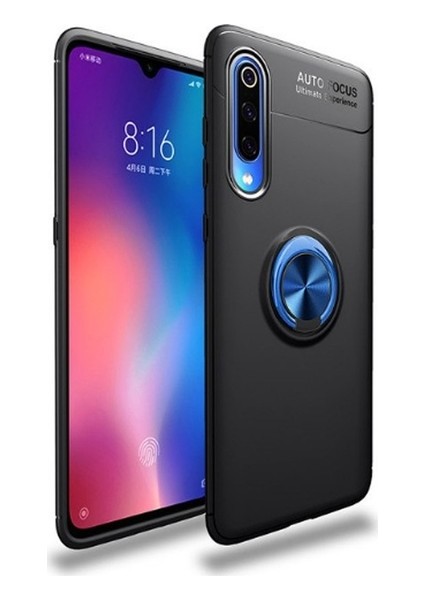 Xiaomi Mi 9SE Kılıf Ultra Korumalı Yüzüklü Manyetik Ravel Silikon Siyah - Mavi + Tam Kaplayan 6D Nano Ekran Koruyucu