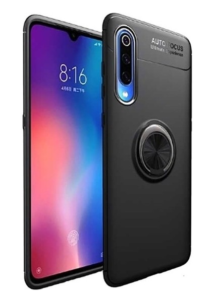 Xiaomi Mi 9 Lite Kılıf Ultra Korumalı Yüzüklü Manyetik Ravel Silikon Siyah + Tam Kaplayan 6D Nano Ekran Koruyucu