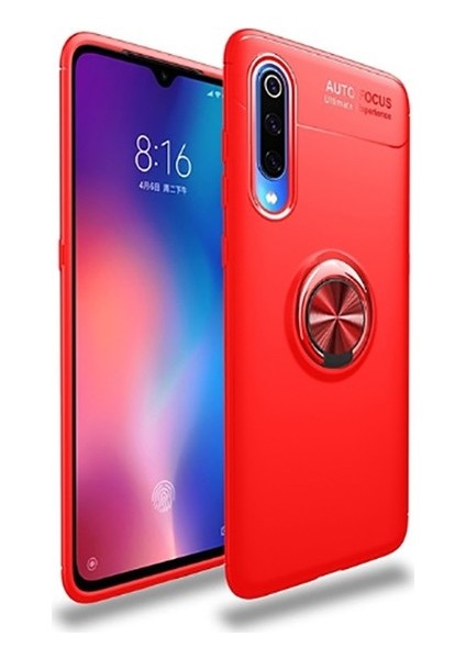 Tekno Grup Xiaomi Mi A3 Kılıf Ultra Korumalı Yüzüklü Manyetik Ravel Silikon Kırmızı + Tam Kaplayan 6D Nano Ekran Koruyucu