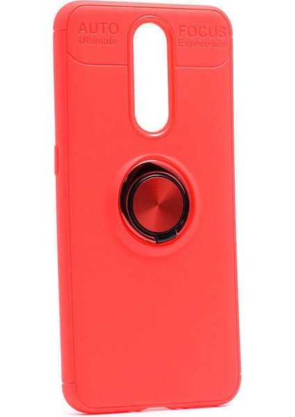 Oppo RX17 Pro Kılıf Ultra Korumalı Yüzüklü Manyetik Ravel Silikon Kırmızı + Tam Kaplayan 6D Nano Ekran Koruyucu