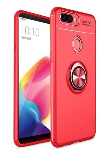 Oppo A5/A9 2020 Kılıf Ultra Korumalı Yüzüklü Manyetik Ravel Silikon Kırmızı + Tam Kaplayan 6D Nano Ekran Koruyucu