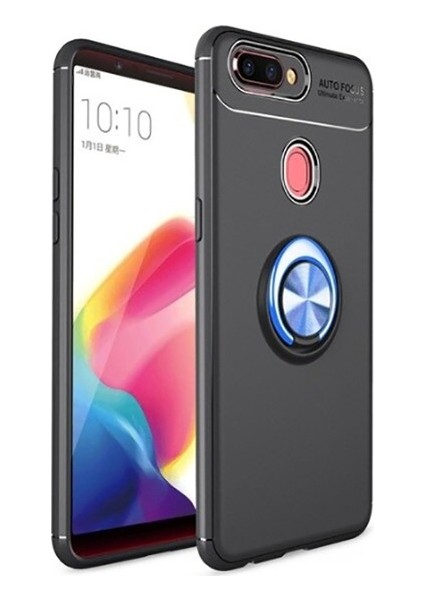 Oppo A5/A9 2020 Kılıf Ultra Korumalı Yüzüklü Manyetik Ravel Silikon Siyah - Mavi + Tam Kaplayan 6D Nano Ekran Koruyucu