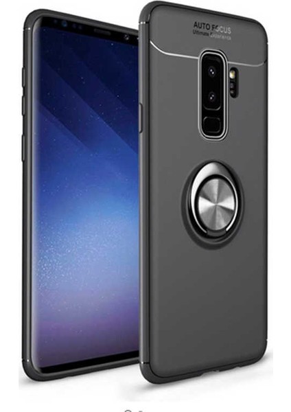 Samsung Galaxy S9 Plus Kılıf Ultra Korumalı Yüzüklü Manyetik Ravel Silikon Siyah + Full Body Ekran Koruyucu