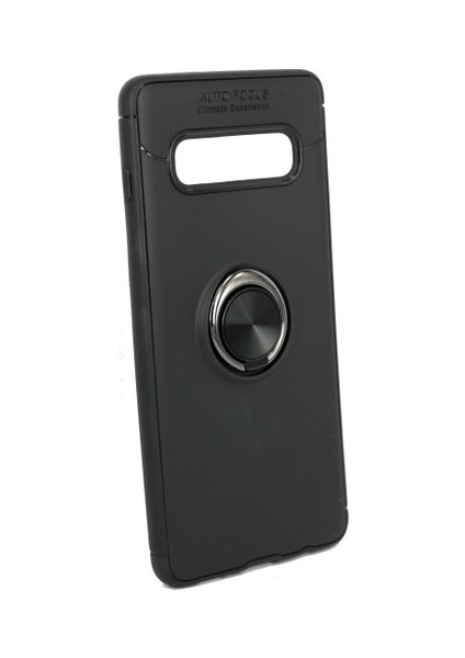 Samsung Galaxy S10 Kılıf Ultra Korumalı Yüzüklü Manyetik Ravel Silikon Siyah + Full Body Ekran Koruyucu