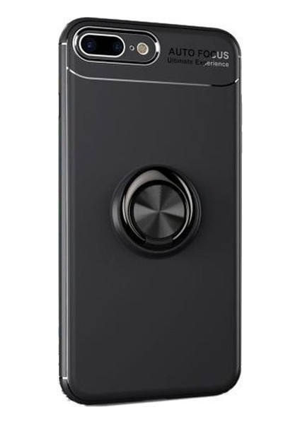 Apple iPhone 6 Plus Kılıf Ultra Korumalı Yüzüklü Manyetik Ravel Silikon Siyah + Full Body Ekran Koruyucu