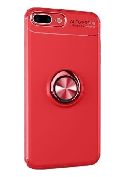 Apple iPhone 6 Plus Kılıf Ultra Korumalı Yüzüklü Manyetik Ravel Silikon Kırmızı + Full Body Ekran Koruyucu