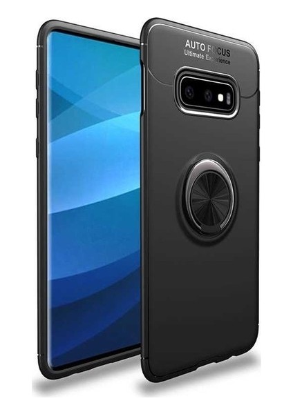 Tekno Grup Samsung Galaxy S10E Kılıf Ultra Korumalı Yüzüklü Manyetik Ravel Silikon Siyah + Full Body 360 Ekran Koruyucu  Ön Arka