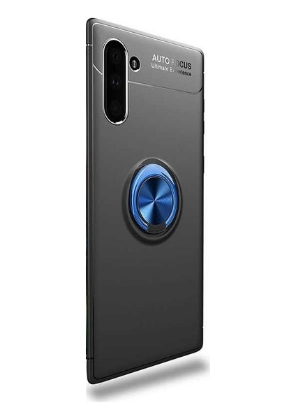 Samsung Galaxy Note 10 Kılıf Ultra Korumalı Yüzüklü Manyetik Ravel Silikon Siyah - Mavi + Full Body 360 Ekran Koruyucu Ön Arka