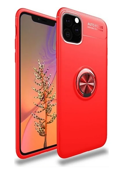 Tekno Grup Apple iPhone 11 Kılıf Ultra Korumalı Yüzüklü Manyetik Ravel Silikon Kırmızı + Full Body 360 Ekran Koruyucu  Ön Arka