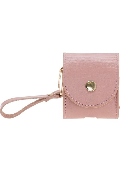 Gerçek Deri Airpod Askılı Kulaklık Kılıfı Nu2 Pembe