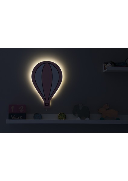 Pembe Balon Ahşap Gece Lambası Dekoratif Çocuk Odası Duvar Aydınlatma
