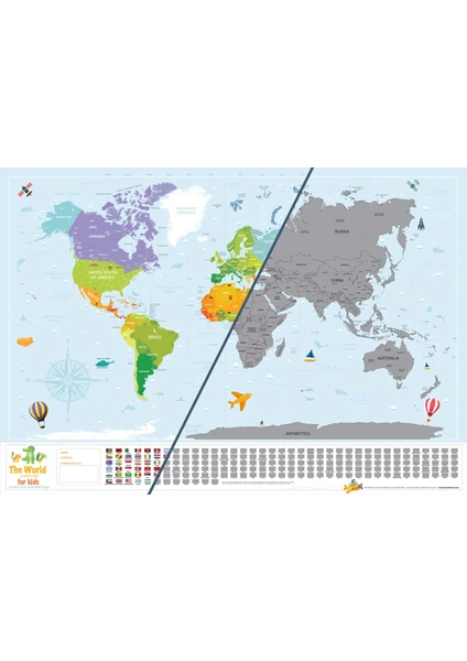 Scratch Map Kids Eyaletli Kazınabilir Eğitici Öğretici Çocuk Dünya Haritası En Büyük Boy 70 × 100 cm