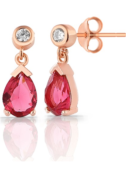 Azuris 925 Ayar Gümüş Ruby Mini Damla Küpe