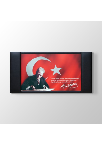 - Atatürk Makam Odası Deri Çerçeveli Tablo Pano Fon - 100X55CM