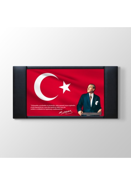 - Atatürk Resimli ve Türk Bayraklı Makam Panosu Tablosu Fonu - 100X55CM