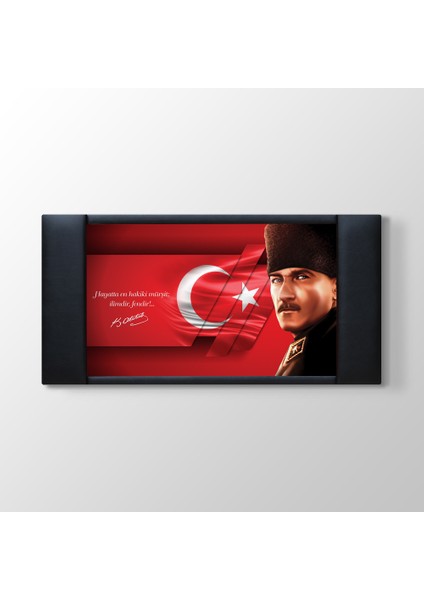 - Modern Tasarım Atatürk Deri Çerçeveli Pano Tablo - 100X55CM