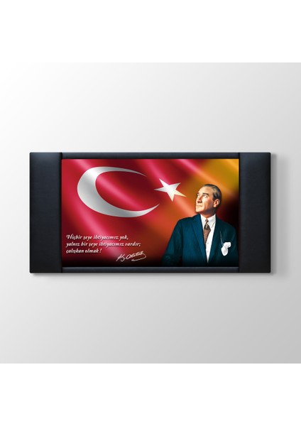 - Türk Bayraklı Atatürk Makam Fonu Panosu Tablosu - 100X55CM