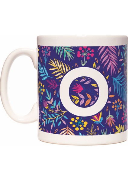 O Harfi Otantik Çiçek Desenli Baş Harf Renkli Tropik Kupa Bardak