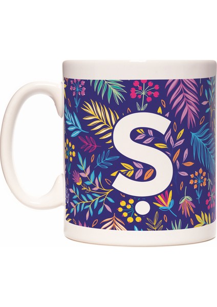 Ş Harfi Otantik Çiçek Desenli Baş Harf Renkli Tropik Kupa Bardak