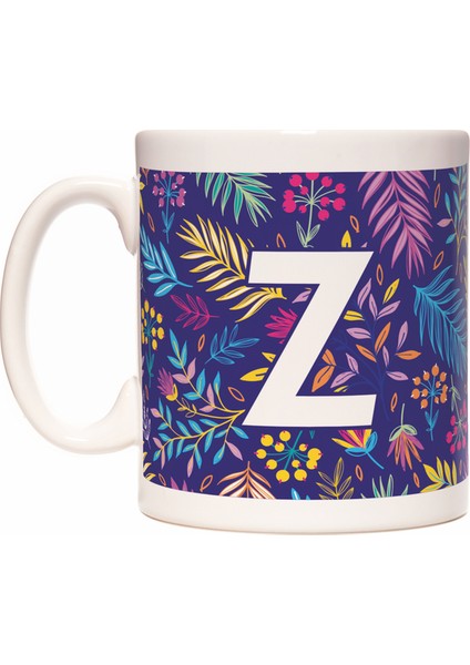 Z Harfi Otantik Çiçek Desenli Baş Harf Renkli Tropik Kupa Bardak