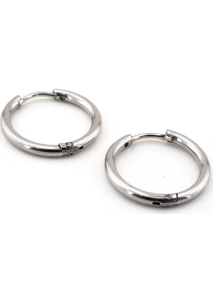 Gümüş Renkli Yuvarlak Hatlı Ince Halka Çelik Erkek Küpe E723