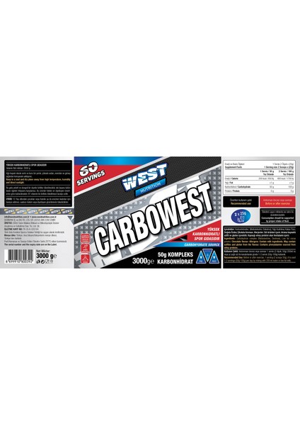 Nutrition Carbowest Karbonhidrat Tozu 60 Servis Çikolata Aromalı 3000 gr