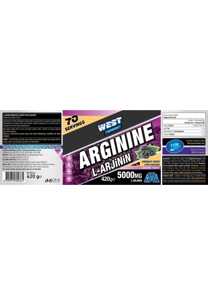 Nutrition L-Arginine L-Arjinin 420 gr Böğürtlen Aromalı