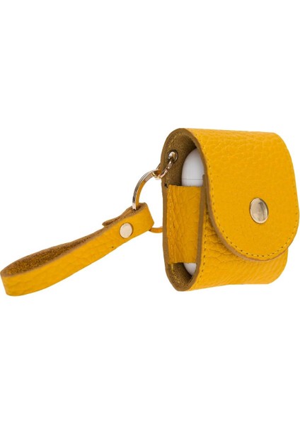 Gerçek Deri Airpod Case Askılı Kulaklık Kılıfı FL12 Sarı fiyatları