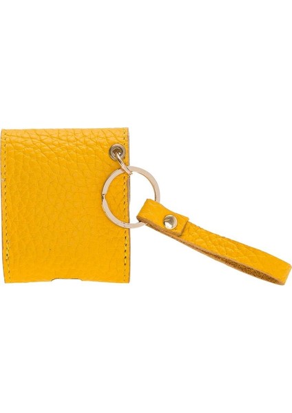 Gerçek Deri Airpod Case Askılı Kulaklık Kılıfı FL12 Sarı modelleri