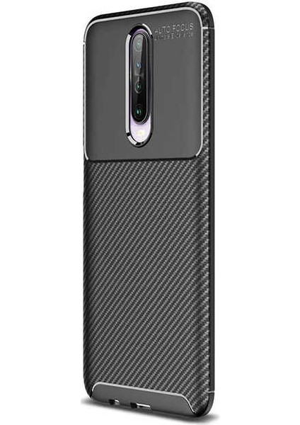 Case Street Xiaomi Redmi K30 Kılıf Negro Karbon Dizayn Silikon + Nano Glass Siyah