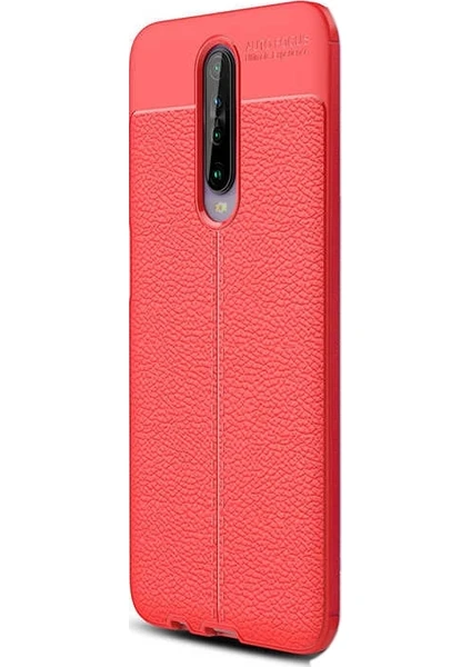 Case Street Xiaomi Redmi K30 Kılıf Niss Silikon Deri Görünümlü + Nano Glass Kırmızı