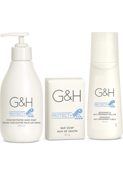 G&h Protect Konsantre Sıvı El Sabunu + G&h Protect Katı El ve Vücut Sabunu + Terlemeye Karşı Koku Giderici Roll-On 3'lü Bakım Seti