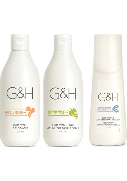 G&h Refresh Duş Jeli + G&h Nourish Duş Jeli + Terlemeye Karşı Koku Giderici Roll-On 3'lü Kişisel Bakım Seti