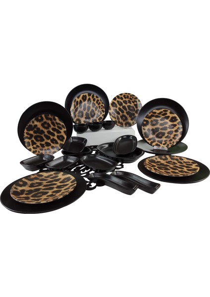 24 Parça 6 Kişilik Kahvaltı Takımı Leopar Desenli