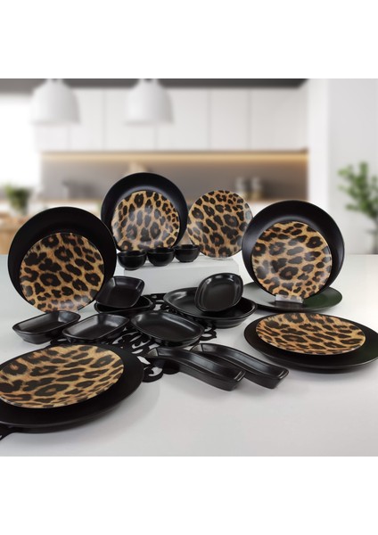 24 Parça 6 Kişilik Kahvaltı Takımı Leopar Desenli