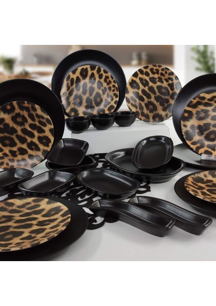 24 Parça 6 Kişilik Kahvaltı Takımı Leopar Desenli