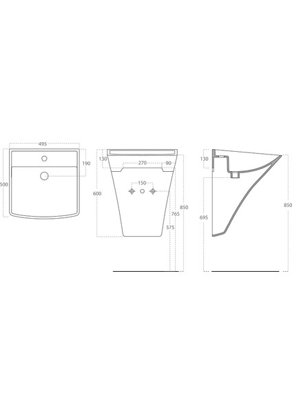 Loop 50 cm Monoblok Lavabo Siyah